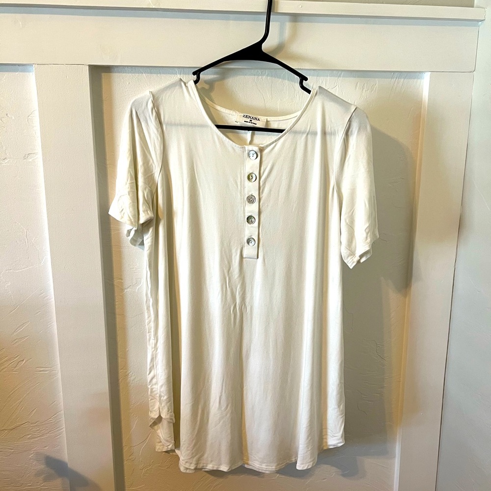 White Zenana Button Tee
